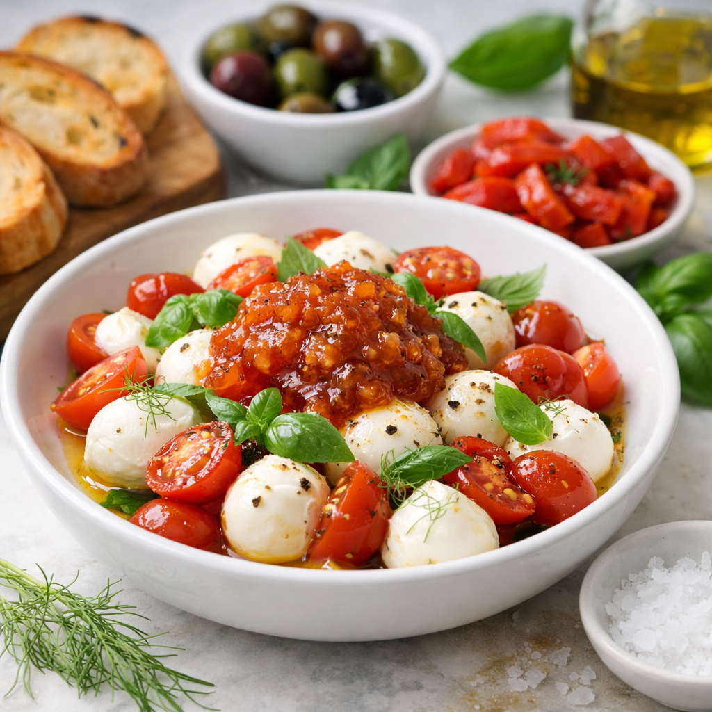 Tomato Fennel + Fresh Mozzarella Bite  (Caprese-Style, Elevated | No Cooking Required)