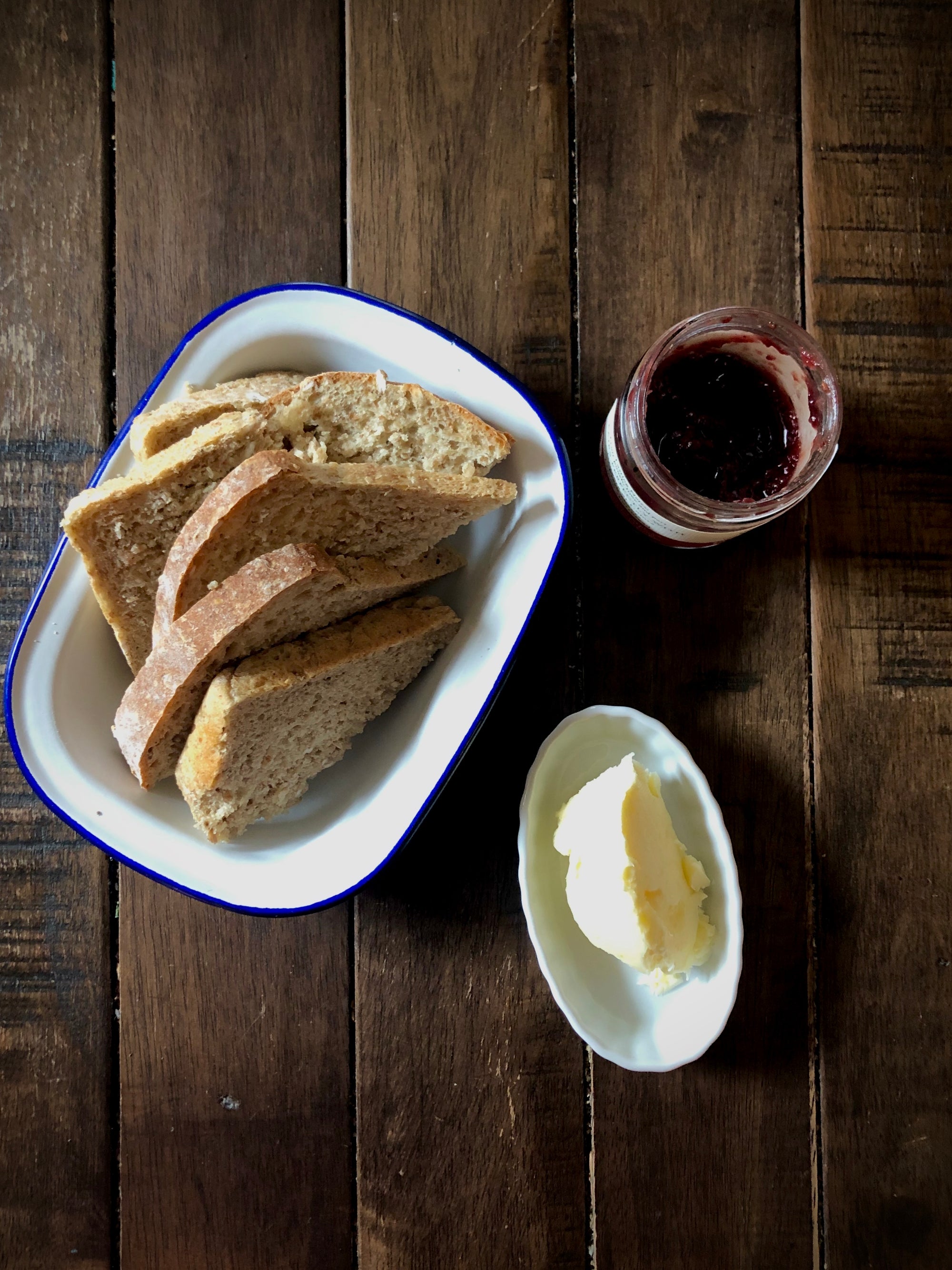 Oat Porridge Bread with butter and Raspberry Rose preserves